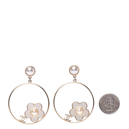 Chanel Pearl CC Camellia Hoop Earrings Gold 2 of 4