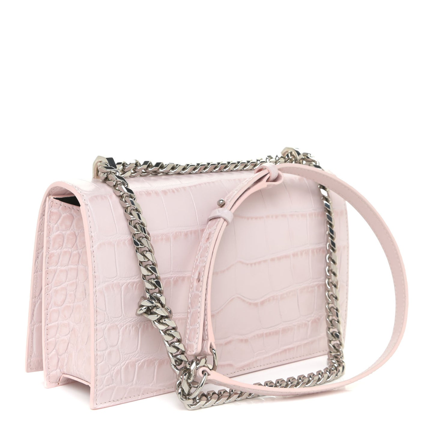 Shiny Crocodile Embossed Jeweled Satchel Pink