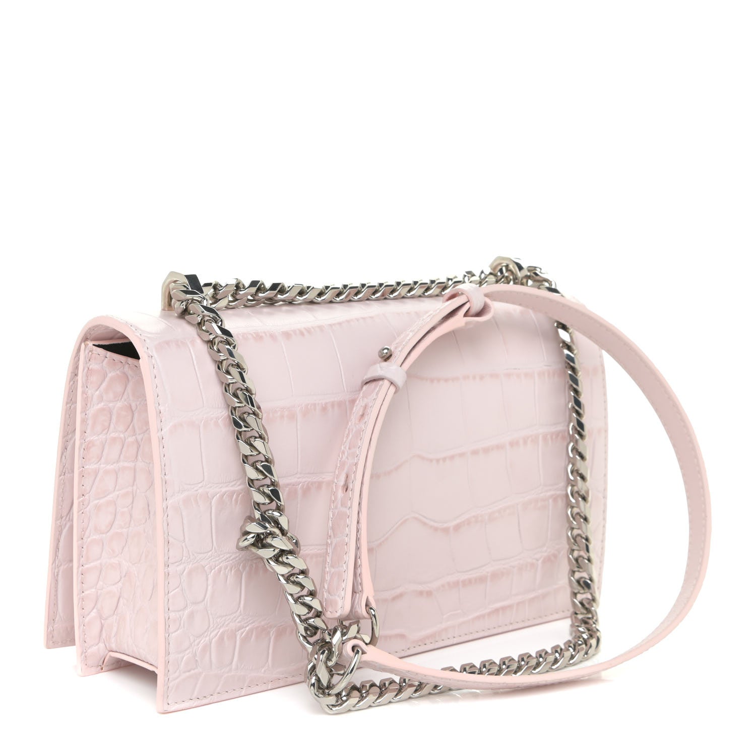 Alexander McQueen Shiny Crocodile Embossed Jeweled Satchel Pink 3 of 12