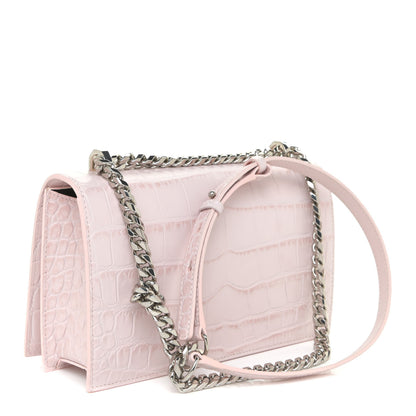 Alexander McQueen Shiny Crocodile Embossed Jeweled Satchel Pink 3 of 12
