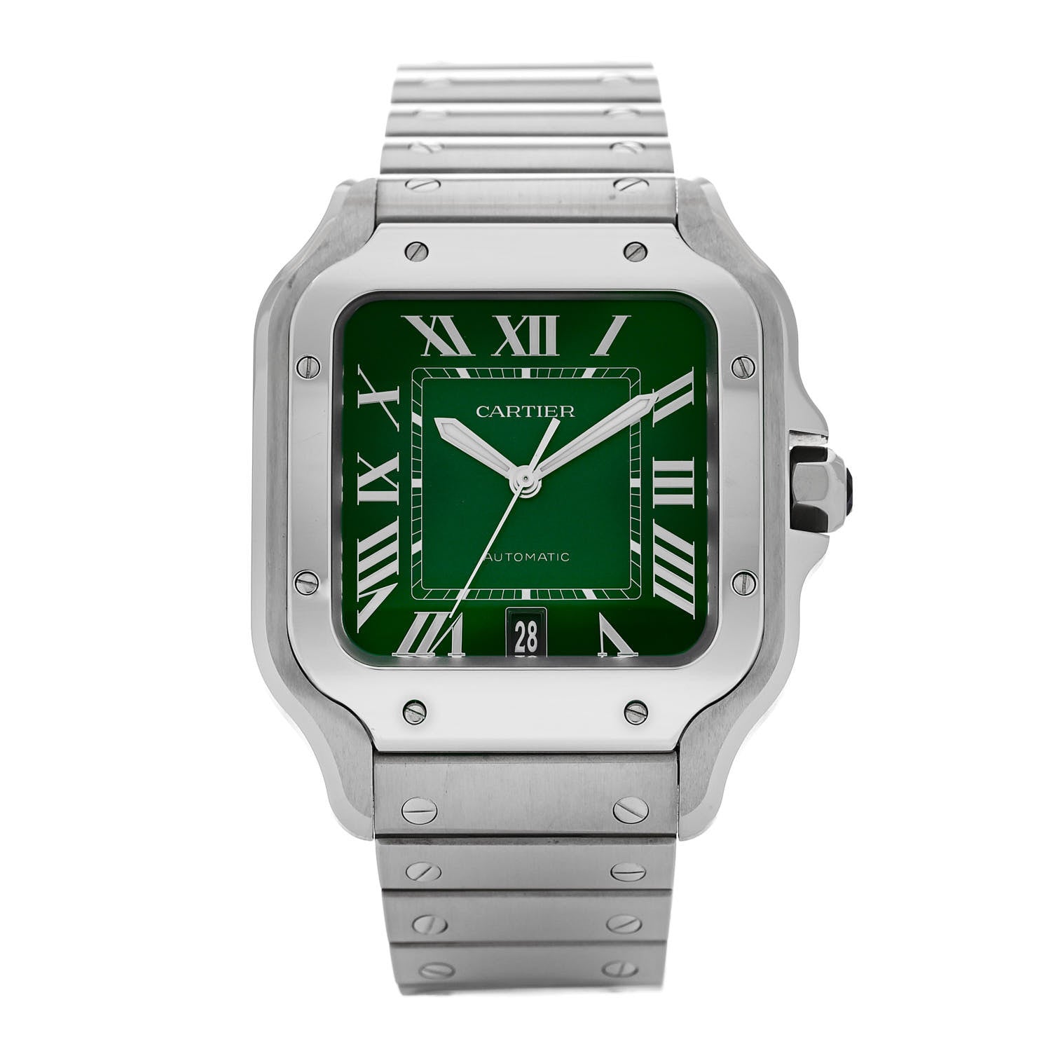 Cartier Stainless Steel 39.8mm Santos De Cartier Automatic Watch Green 1 of 5