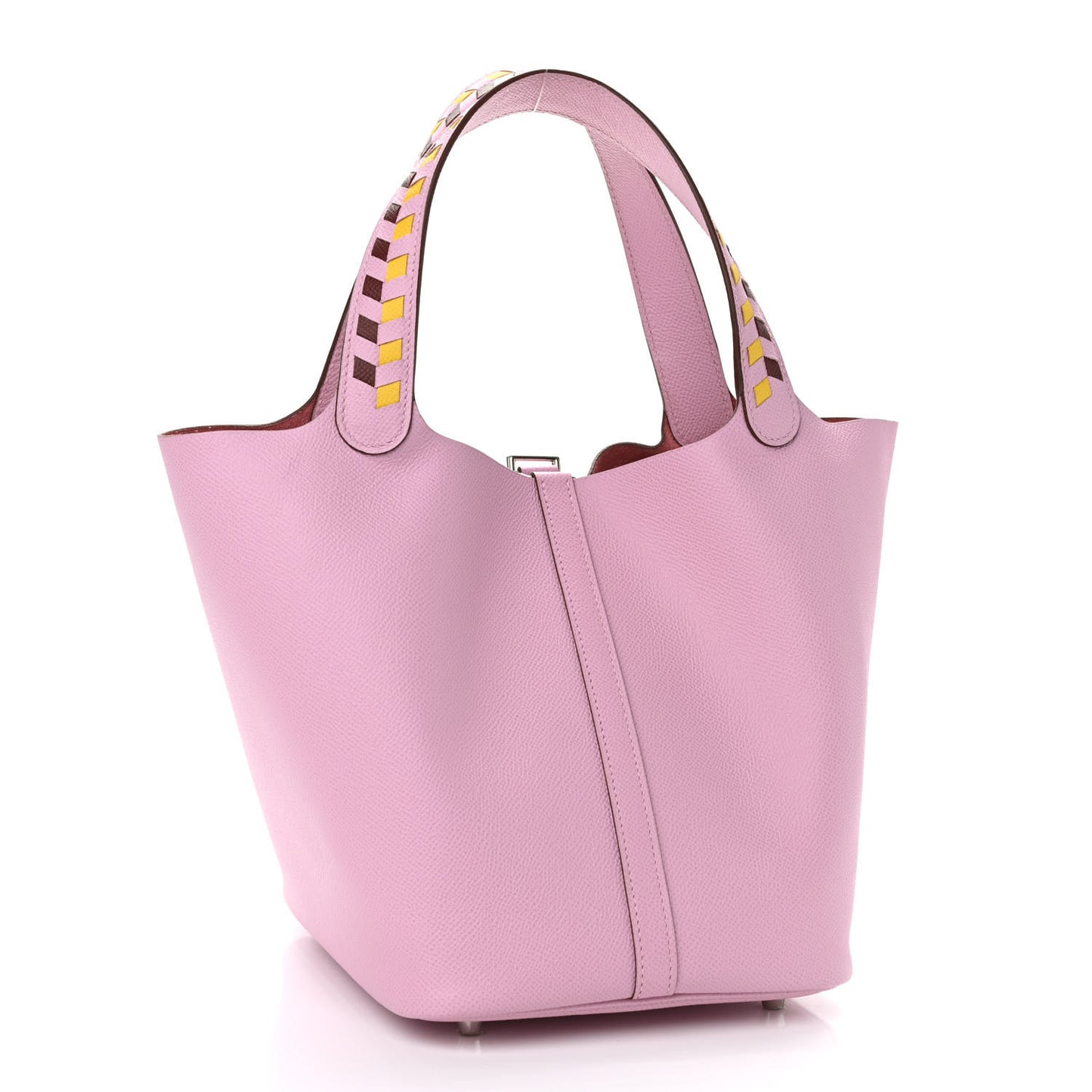 Epsom Tressage De Cuir Picotin Lock 22 MM Mauve Sylvestre Rouge H Jaune De Naples
