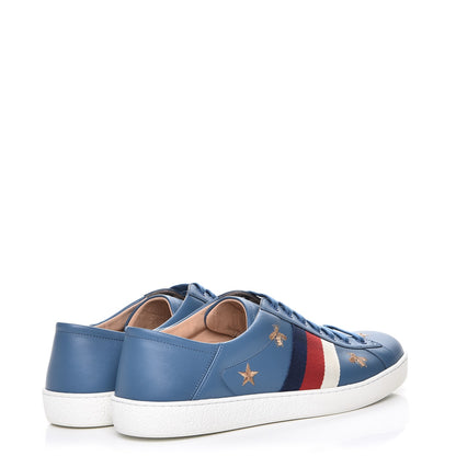 Gucci Calfskin Web Bee Star Embroidered Mens Sylvie Web Ace Sneakers 10.5 Blue 4 of 9