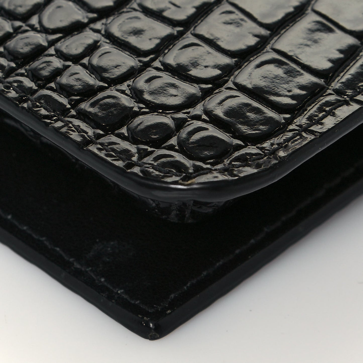 Crocodile Embossed Monogram Phone Holder Crossbody Black
