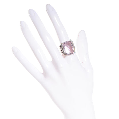 David Yurman Sterling Silver Diamond Morganite 20mm Wheaton Ring 54 7 2 of 4