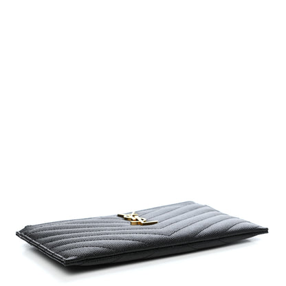 Saint Laurent Grain De Poudre Chevron Monogram Bill Pouch Black 3 of 4