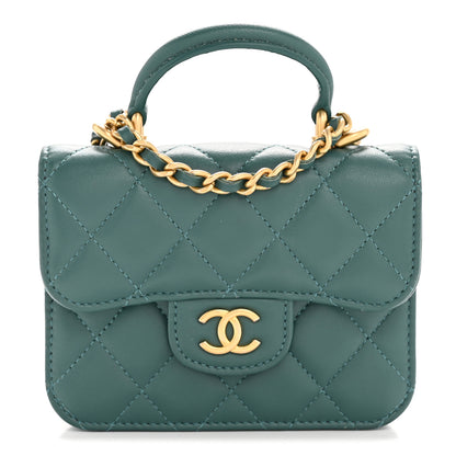Chanel Lambskin Quilted Top Handle Flap Coin Purse With Chain Green 1 of 12