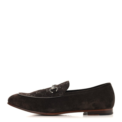 Gucci Luxury Suede GG Monogram Horsebit Mens Jordy Loafers 12 Night Cocoa 1 of 20