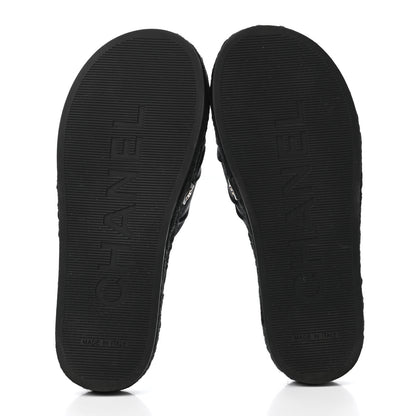Chanel Grosgrain CC Espadrille Slip On Sandals 35 Black 4 of 4