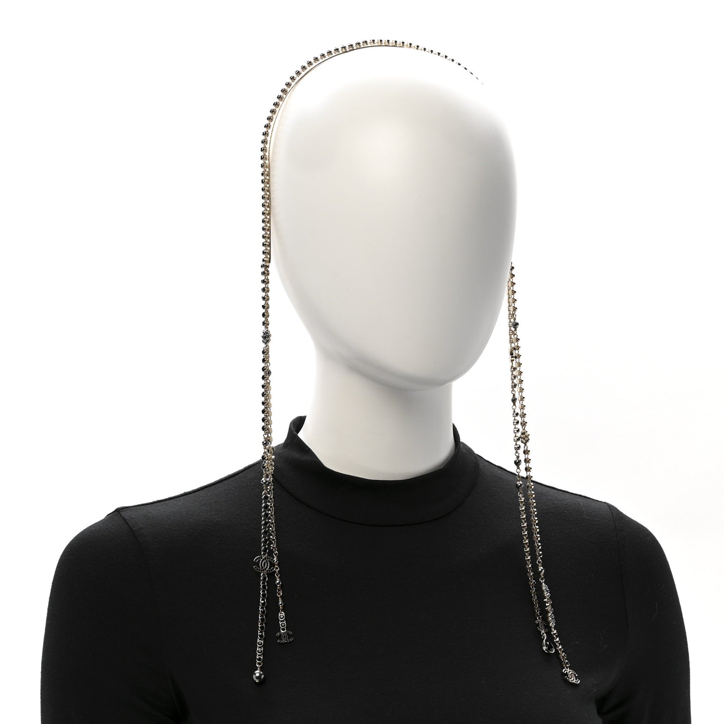 Metal Crystal Pearl CC Chandelier Headband Gold Black Grey