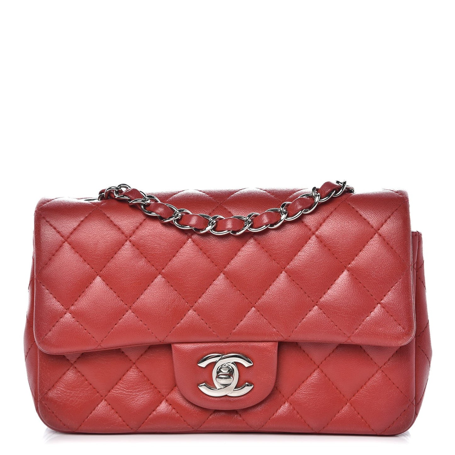 Lambskin Quilted Mini Rectangular Flap Red
