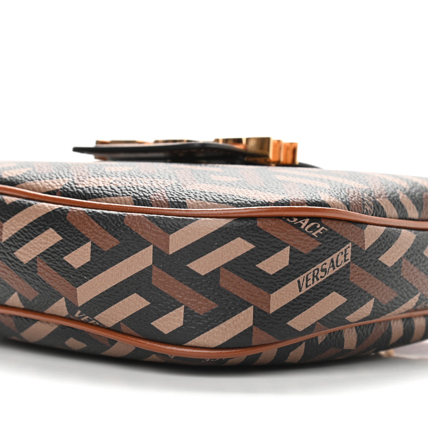 Versace Coated Canvas La Greca Signature Shoulder Bag Black Caramel 8 of 8