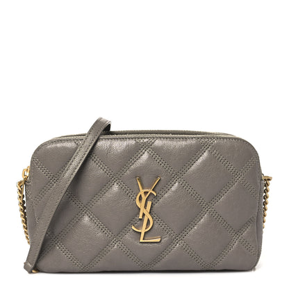 Saint Laurent Grained Lambskin Quilted Mini Becky Double Zip Bag Taupe 1 of 11