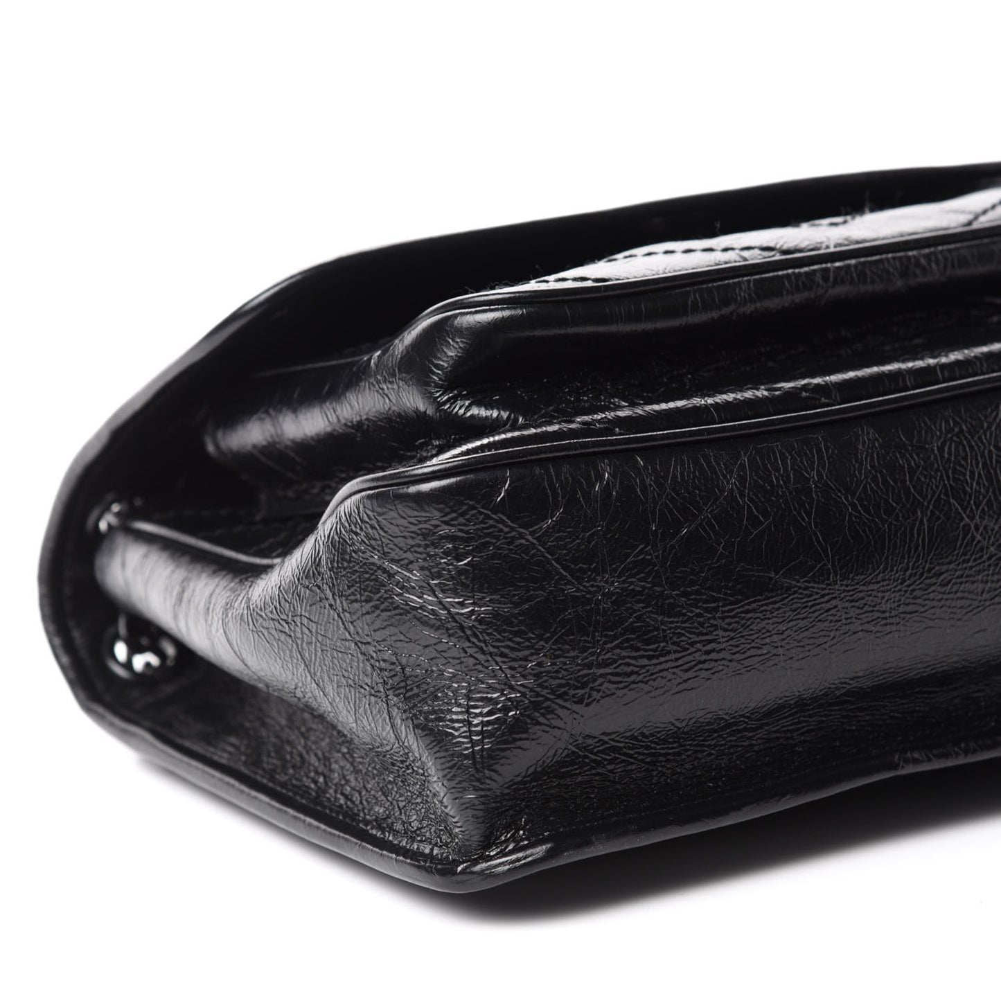 Crinkled Calfskin Matelasse Monogram Medium Niki Chain Satchel Black