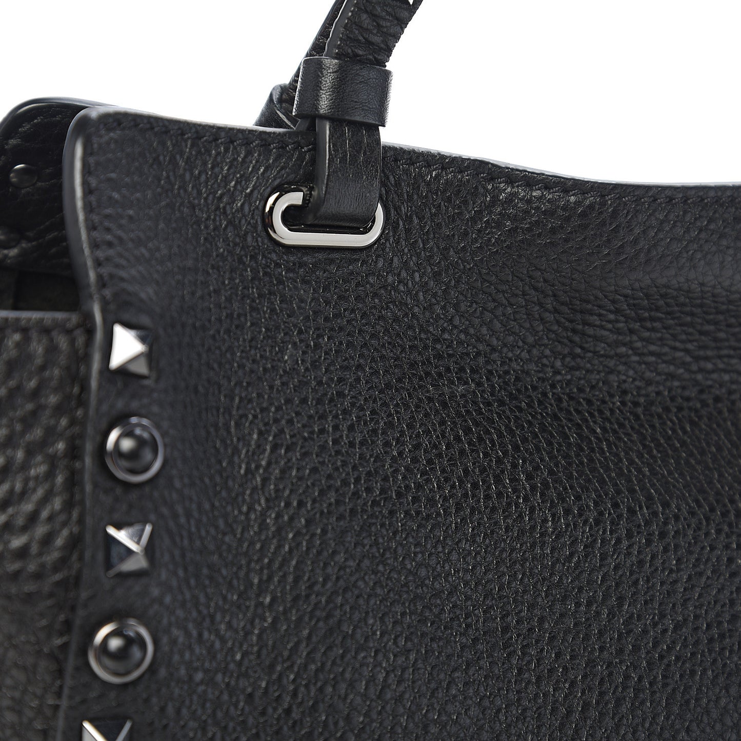 Grained Calfskin Onyx Small Rockstud Rolling Tote Black