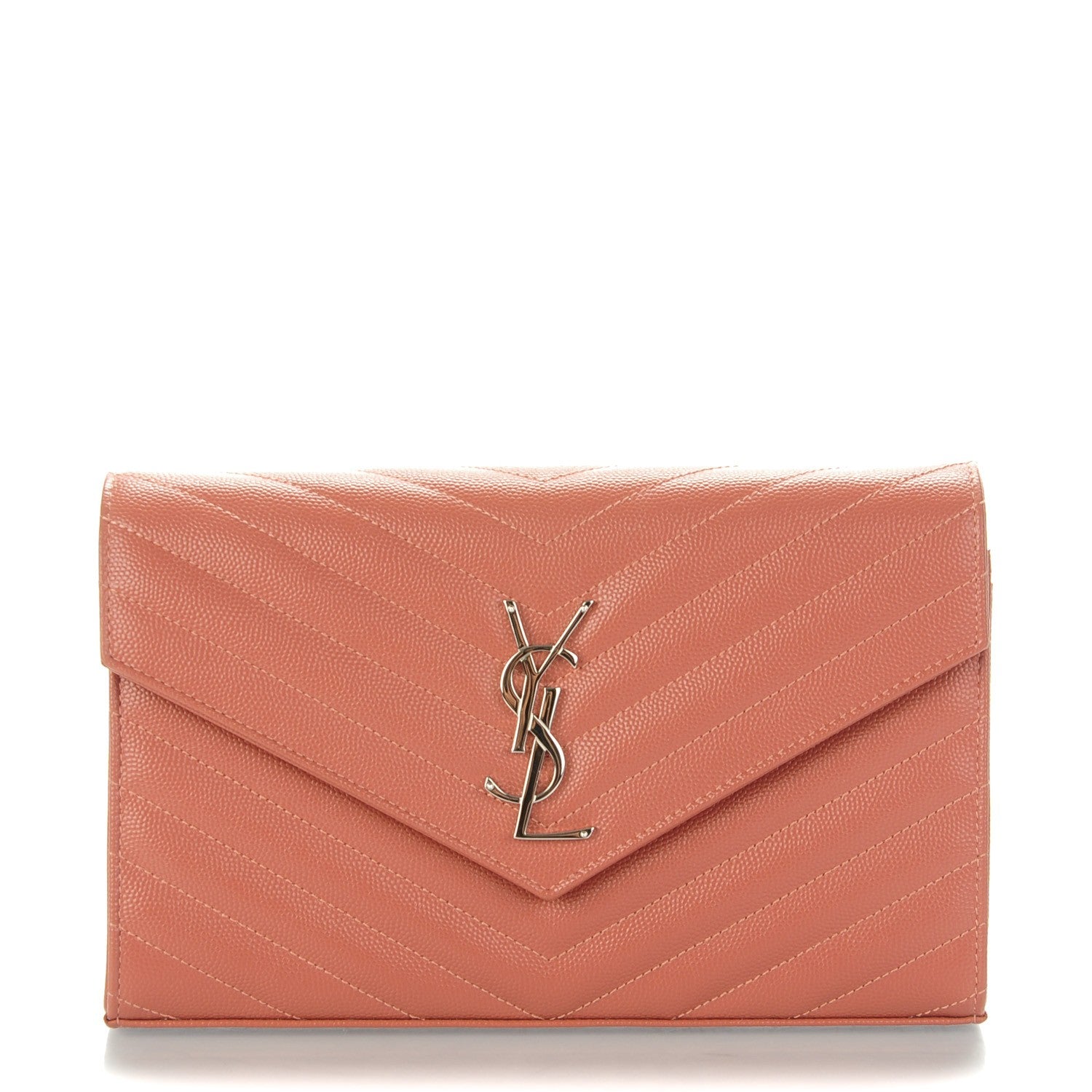 Saint Laurent Grain De Poudre Matelasse Chevron Monogram Chain Wallet Blush Fonce 1 of 8