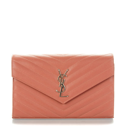 Saint Laurent Grain De Poudre Matelasse Chevron Monogram Chain Wallet Blush Fonce 1 of 8
