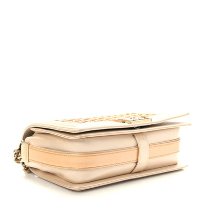 Chanel Metallic Calfskin Braided Medium Boy Flap Beige Multicolor 4 of 10