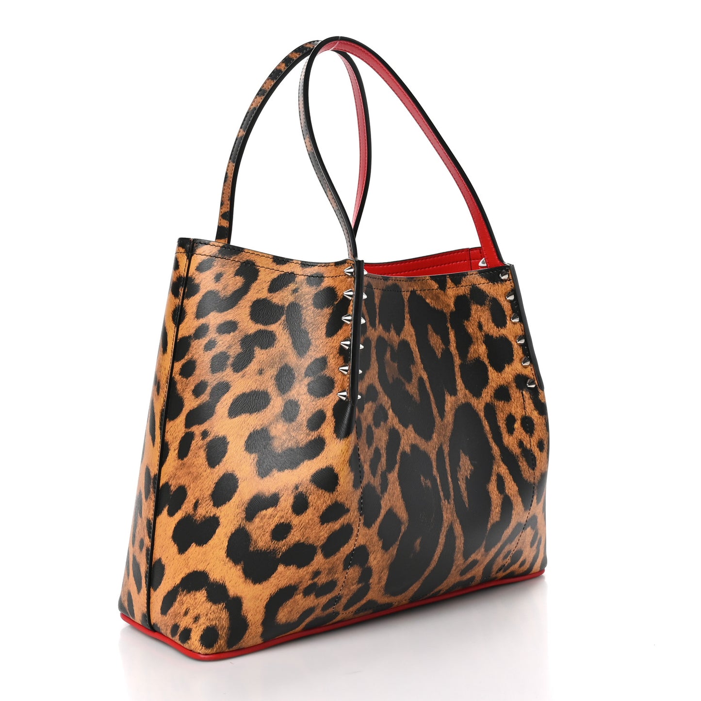 Calfskin Empire Leopard Print Spiked Cabarock Shopper Tote Spicy