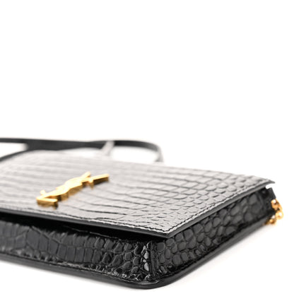 Saint Laurent Crocodile Embossed Monogram Phone Holder Crossbody Black 9 of 9
