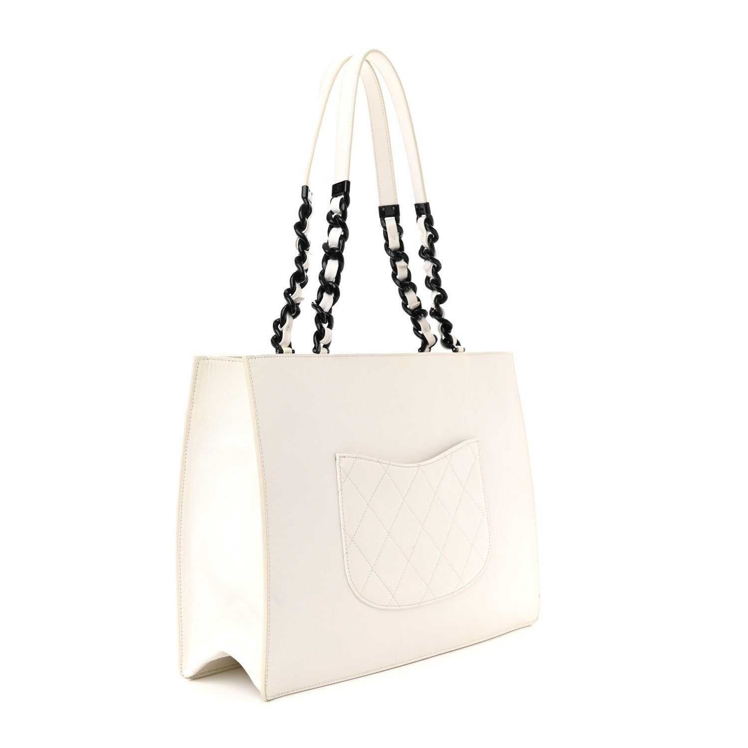 Chanel Caviar Quilted My Everything Large Shopping Tote White Black 3 of 12