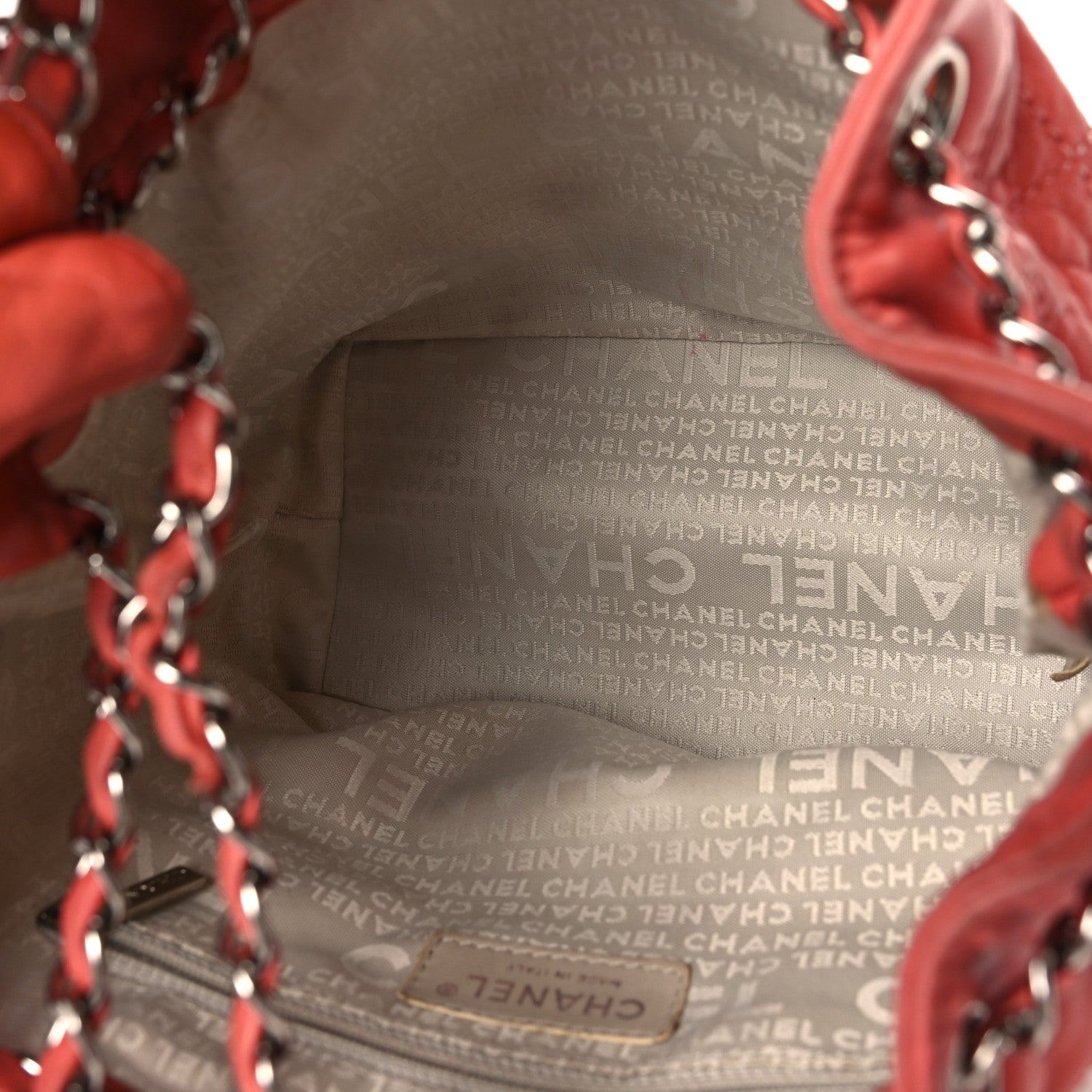 Chanel Lambskin Contrast Stitch Small Drawstring Tote Coral 5 of 9