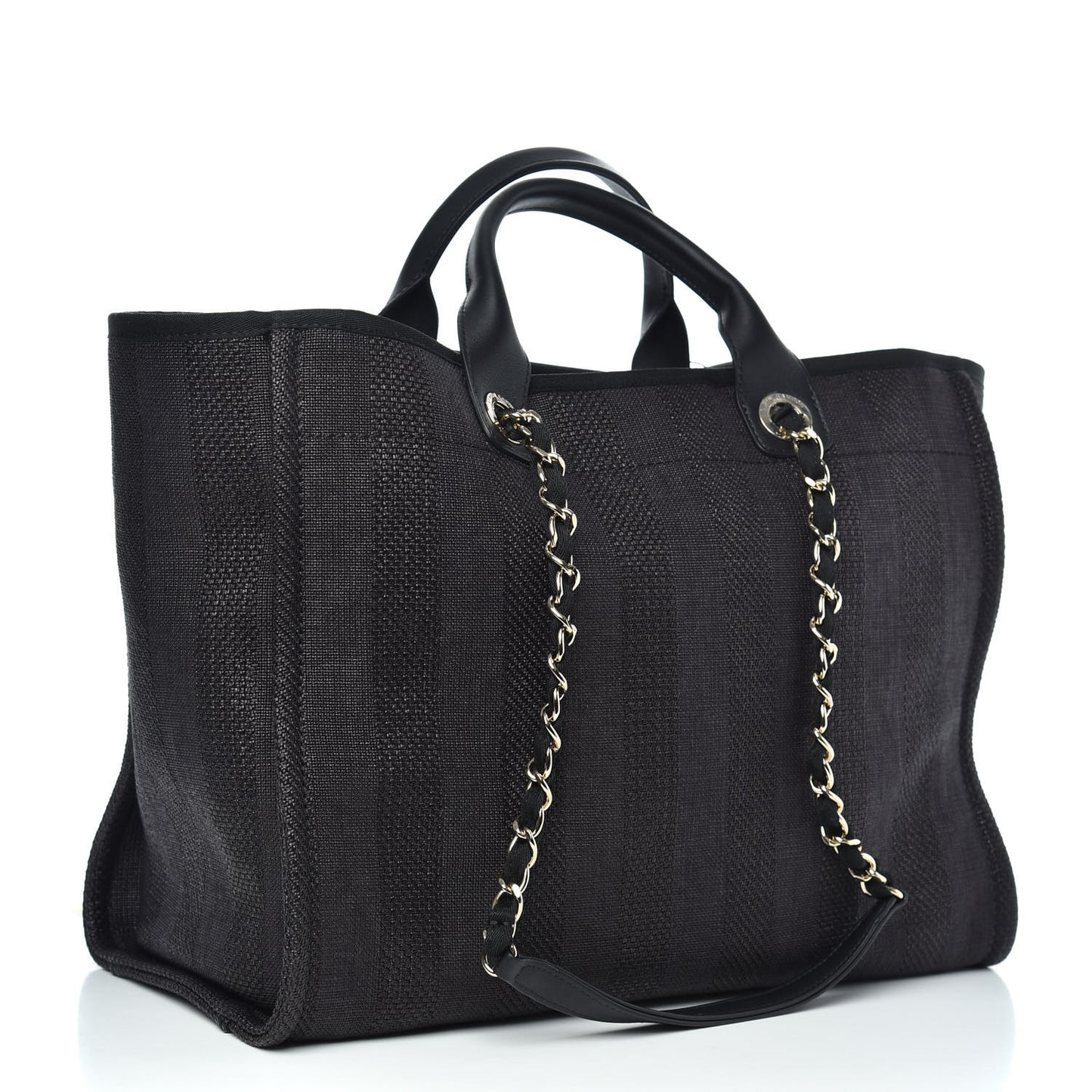 Mixed Fibers Calfskin Striped Medium Deauville Tote Black