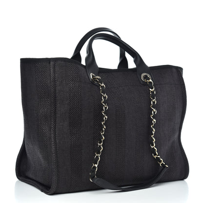 Chanel Mixed Fibers Calfskin Striped Medium Deauville Tote Black 3 of 9
