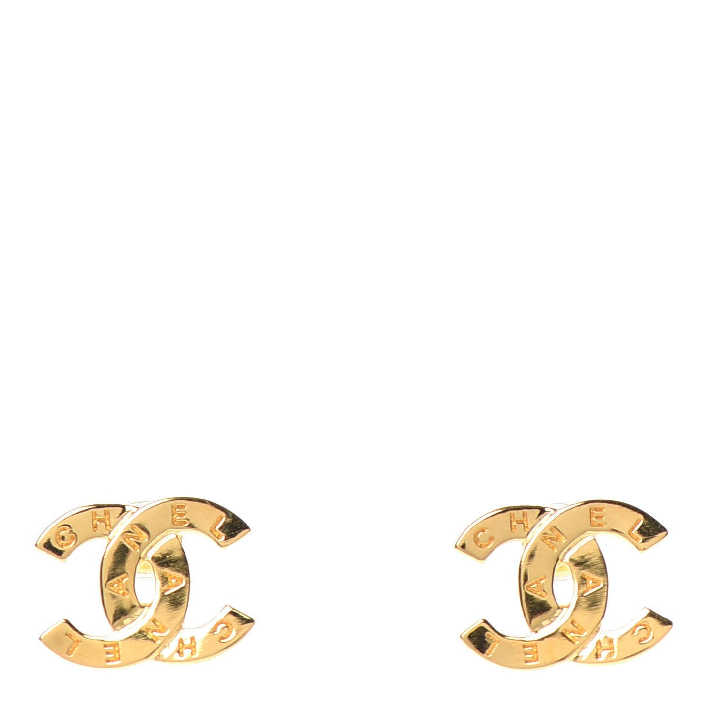 Metal CC Paris Button Stud Earrings Gold