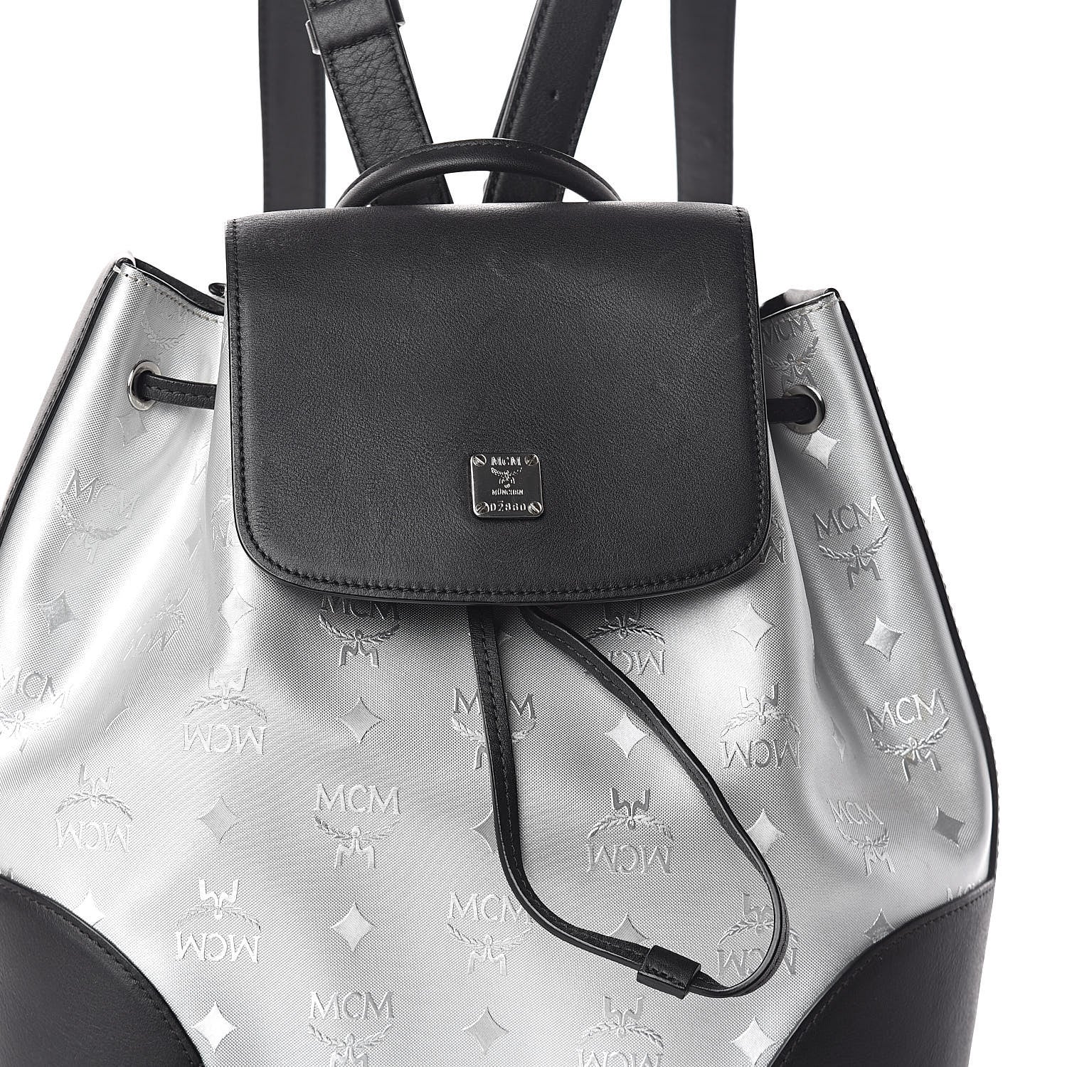 MCM Metallic Monogram Claudia Backpack Silver Black 7 of 9