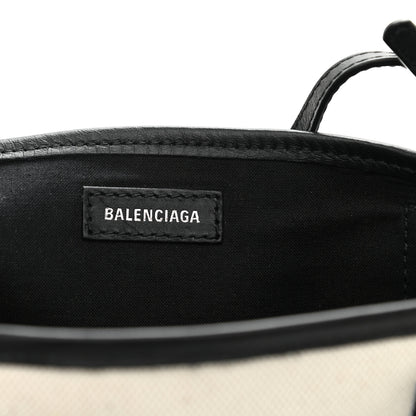 Balenciaga Cotton Canvas Calfskin Navy Cabas XS Natural Black 7 of 14