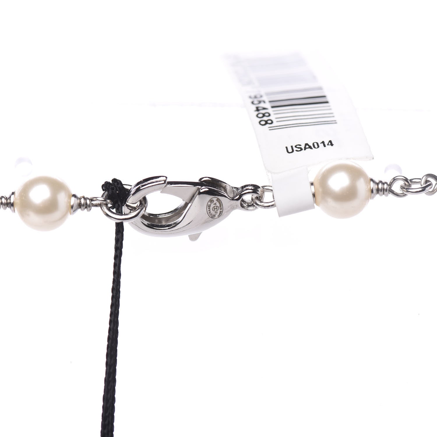 Chanel Pearl Crystal CC Camellia Long Necklace Silver 3 of 4