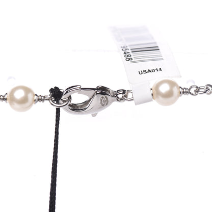 Chanel Pearl Crystal CC Camellia Long Necklace Silver 3 of 4