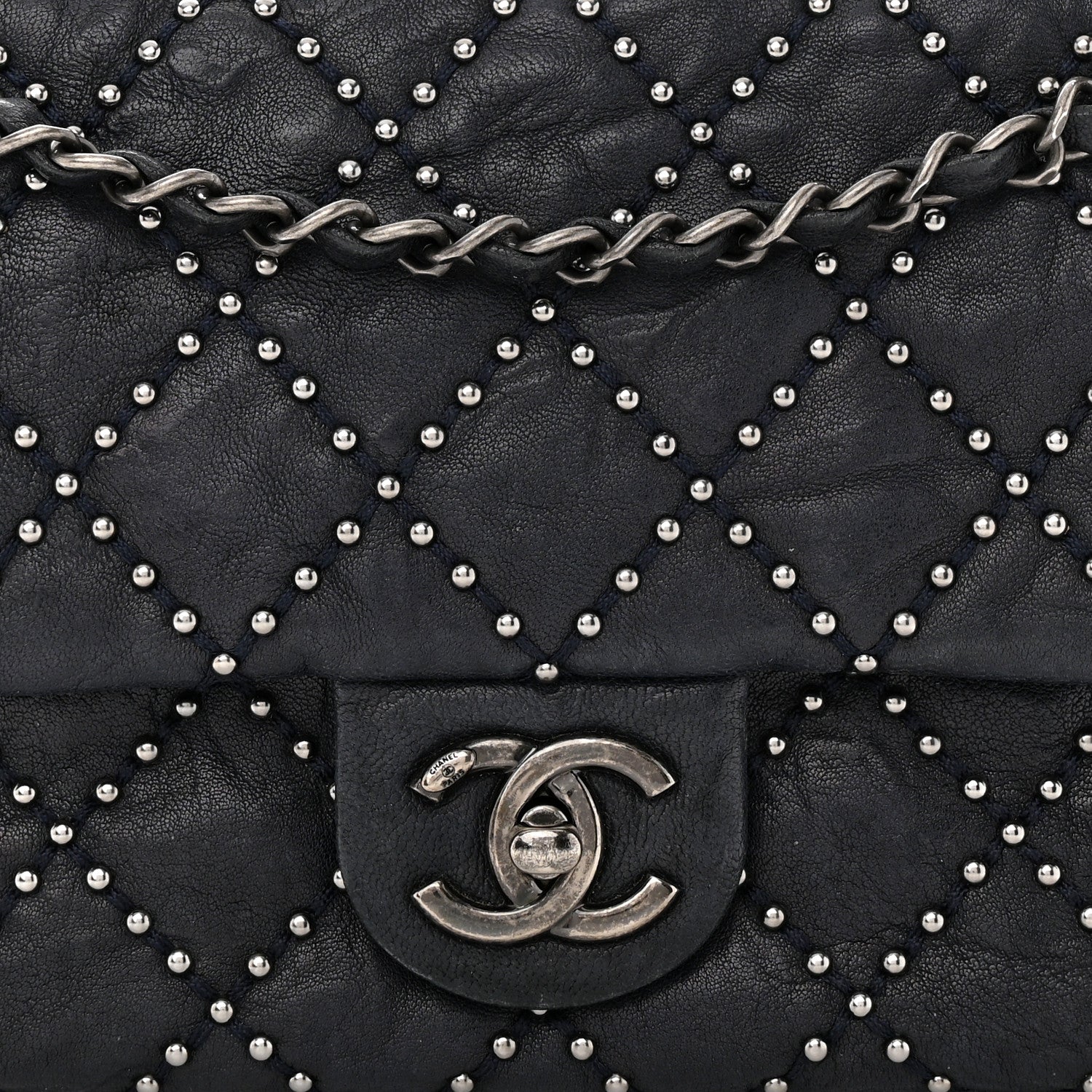 Chanel Washed Lambskin Studded Metal Beauty Flap Navy 8 of 11