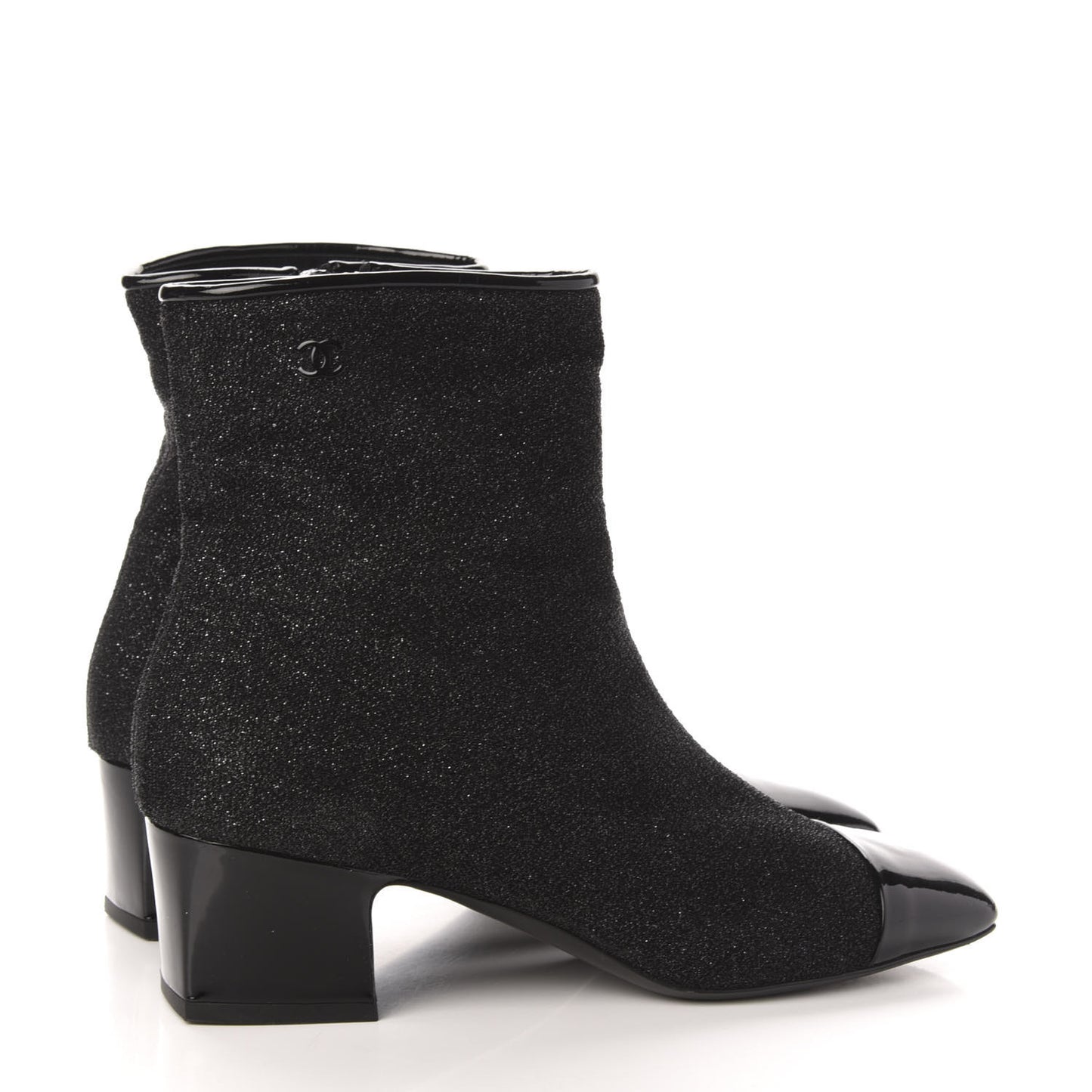 Glitter Patent Cap Toe Short Boots 40.5 Black