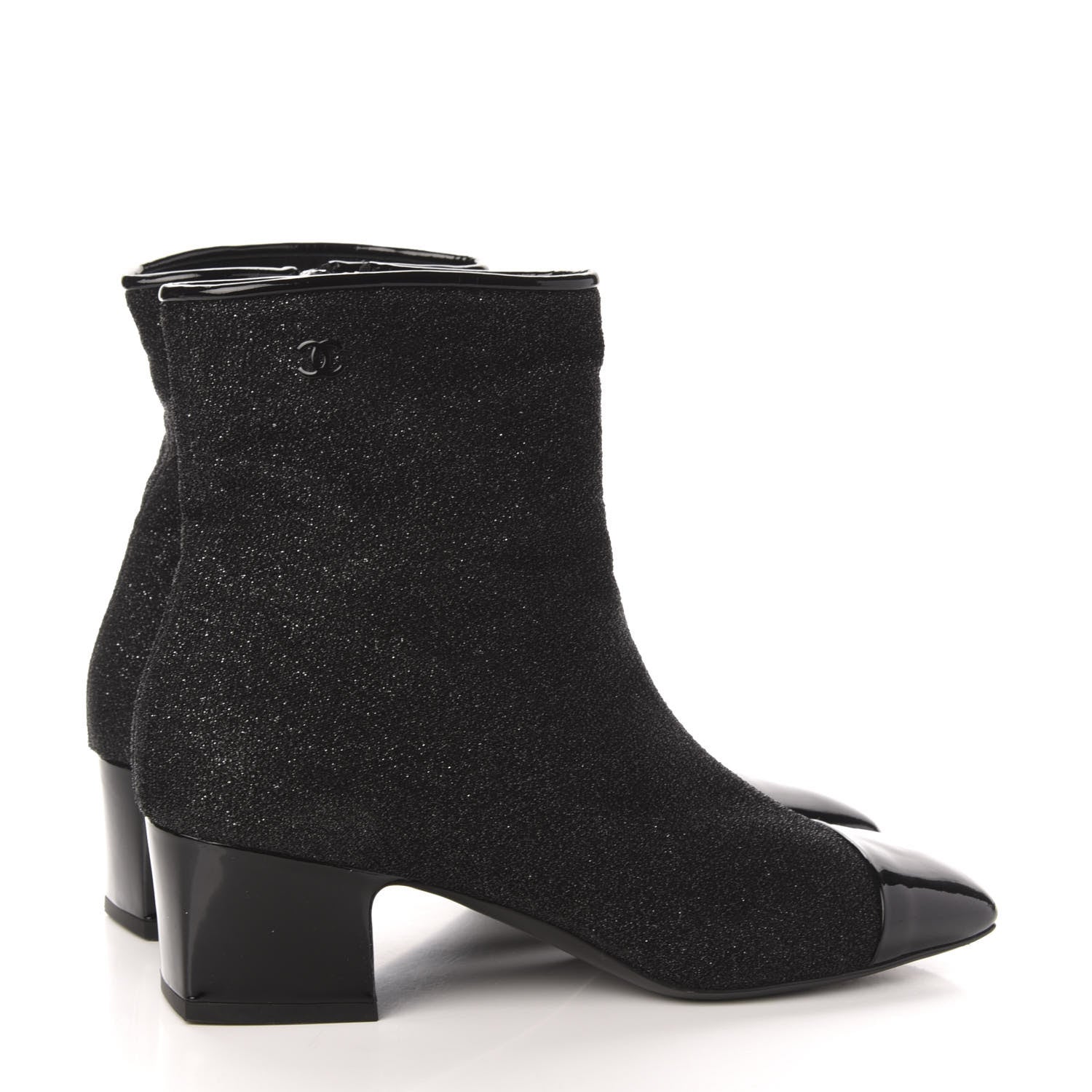 Chanel Glitter Patent Cap Toe Short Boots 40.5 Black 4 of 9