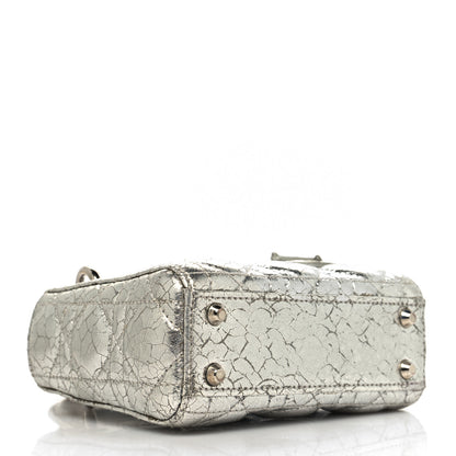 Christian Dior Metallic Crinkled Calfskin Cannage Micro Lady Dior Silver 4 of 12