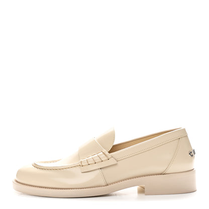 Chanel Shiny Calfskin Logo Loafers 39.5 Beige 1 of 11
