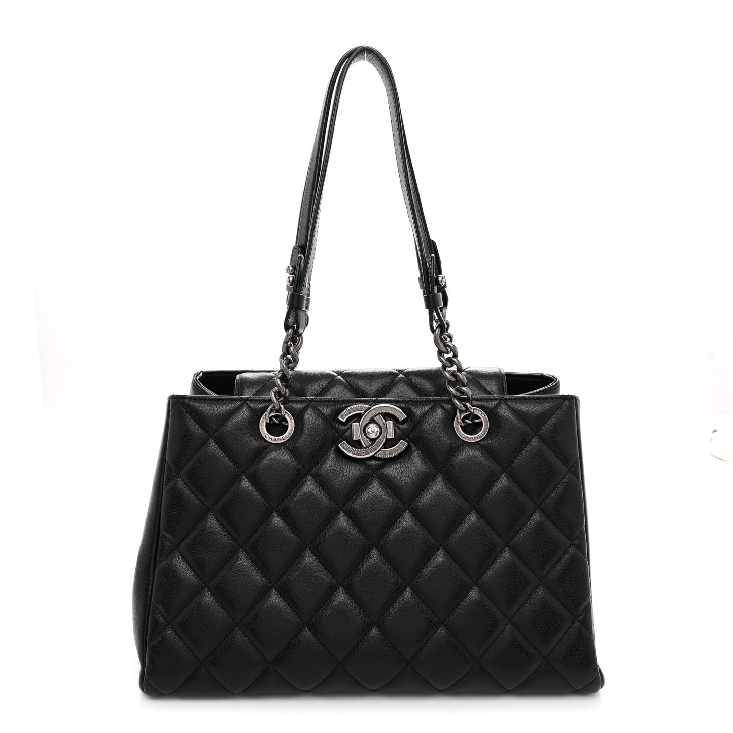 Metallic Goatskin Quilted Large City Rock Shopping Bag Black