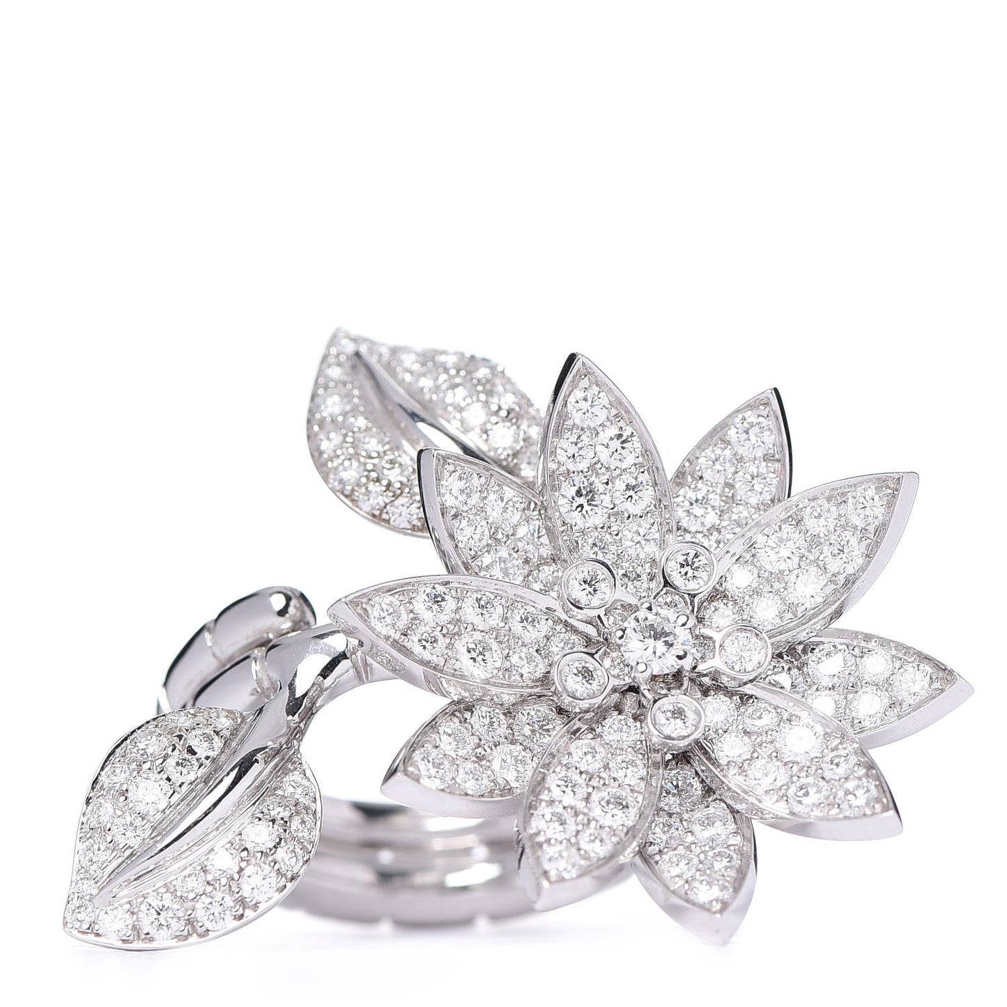 18K White Gold Diamond Lotus Between The Finger Ring 53 6.25