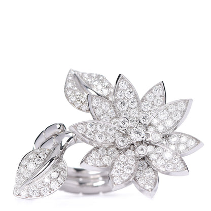 Van Cleef & Arpels 18K White Gold Diamond Lotus Between The Finger Ring 53 6.25 1 of 5
