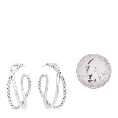 David Yurman Sterling Silver Crossover Cable Hoop Earrings 2 of 4