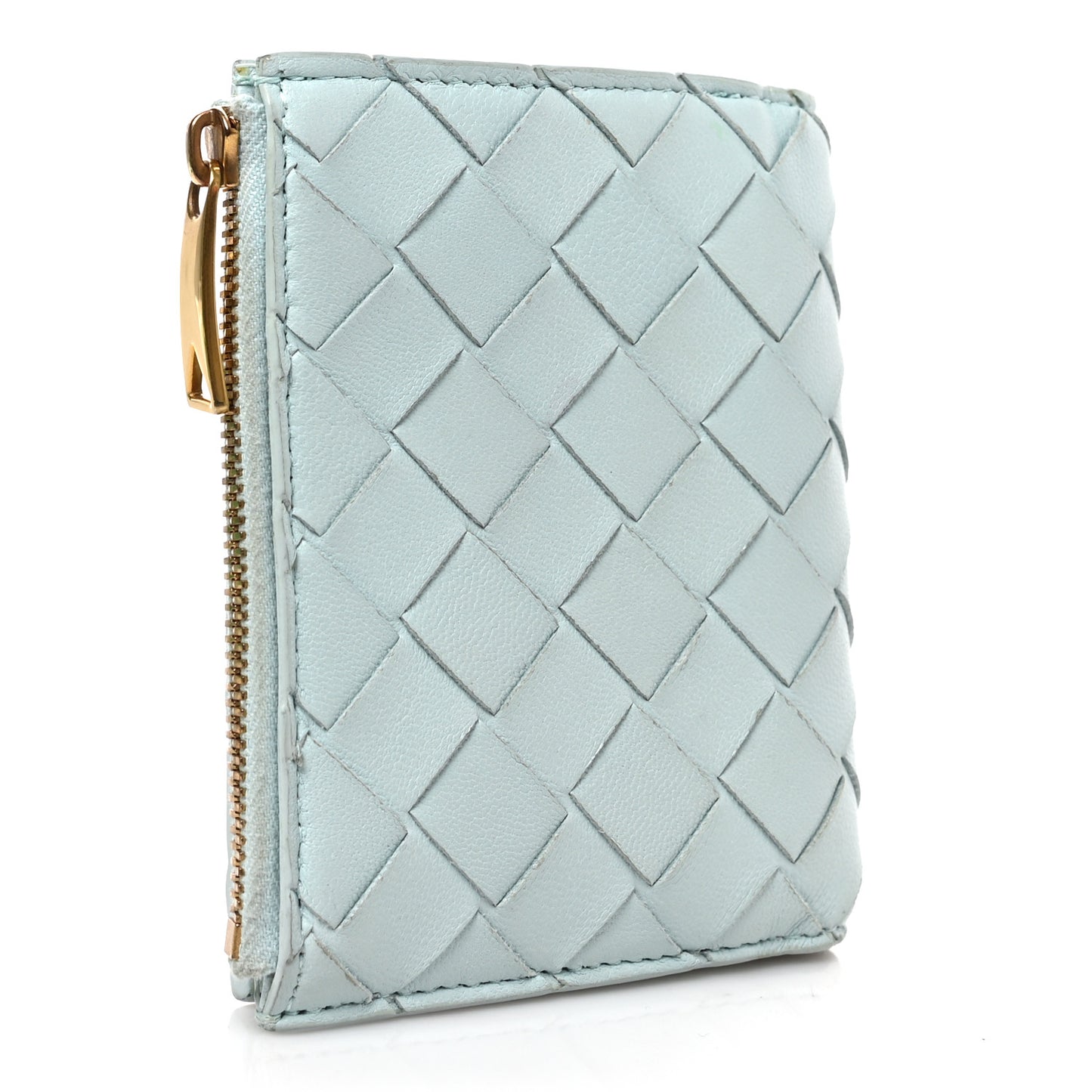 Nappa Intrecciato Bifold Zip Wallet Teal Washed