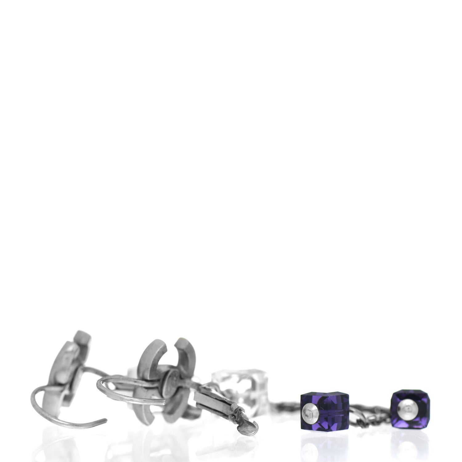 Chanel Crystal CC Dangle Earrings Silver Purple 3 of 4