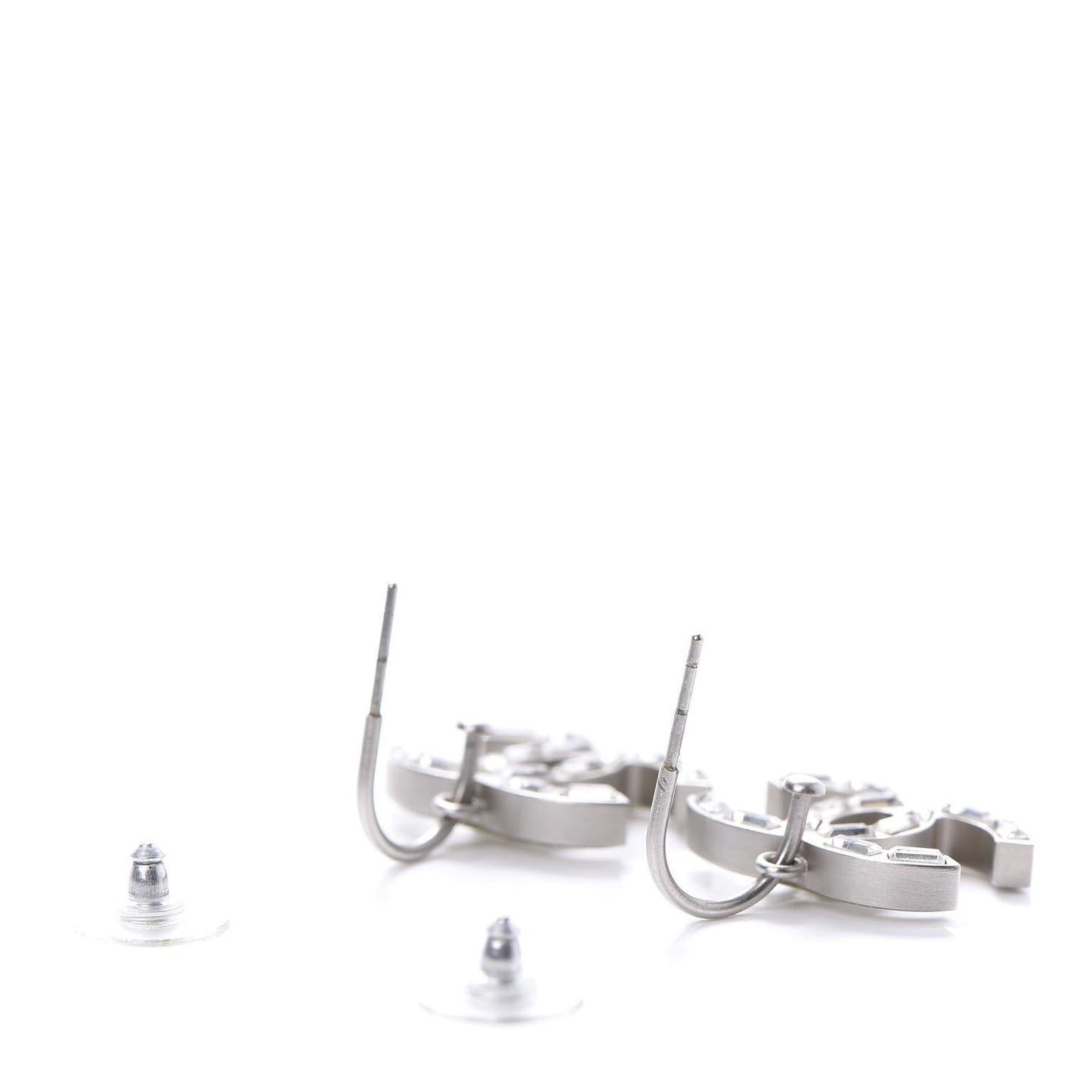 Baguette Crystal CC Dangle Earrings Silver