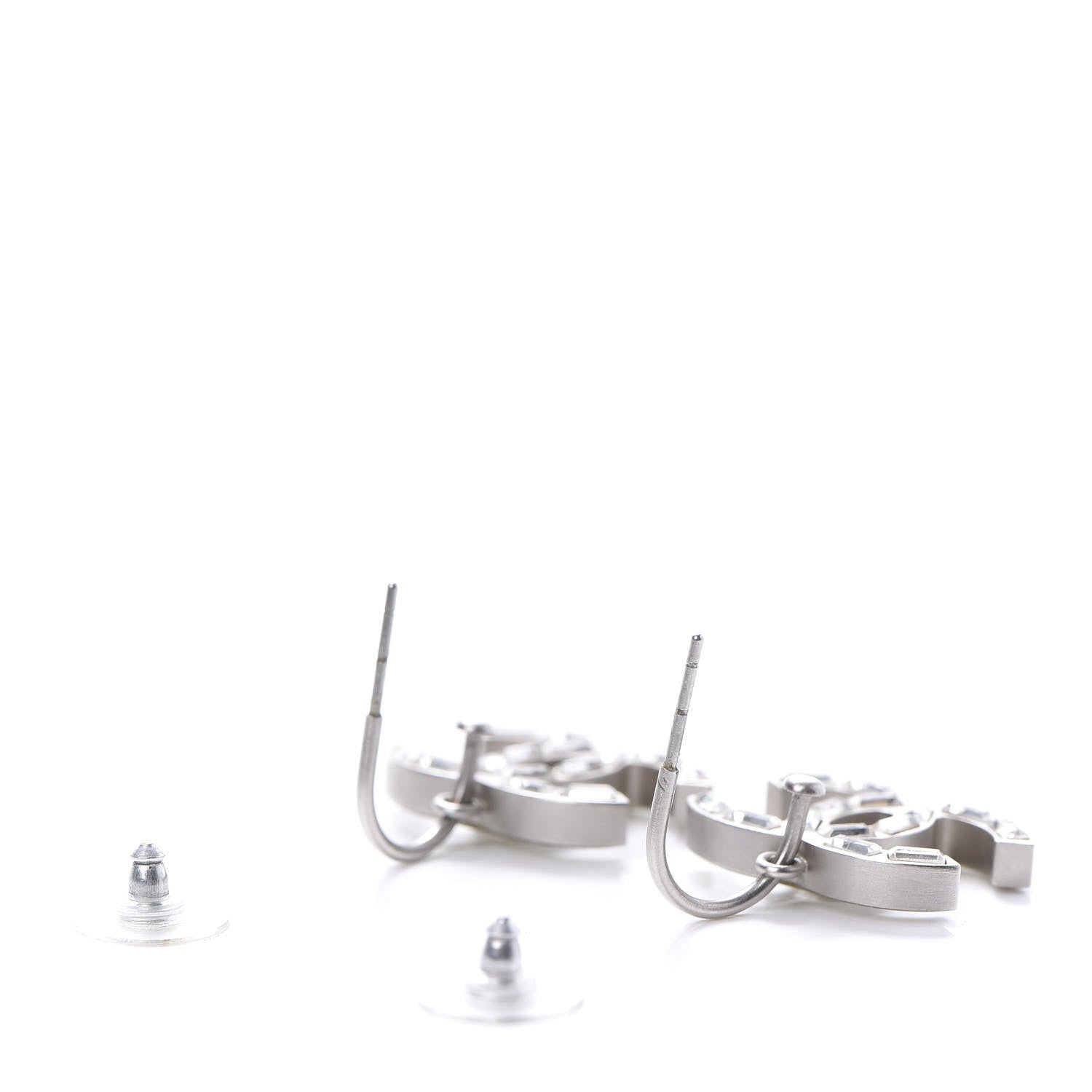 Chanel Baguette Crystal CC Dangle Earrings Silver 8 of 12