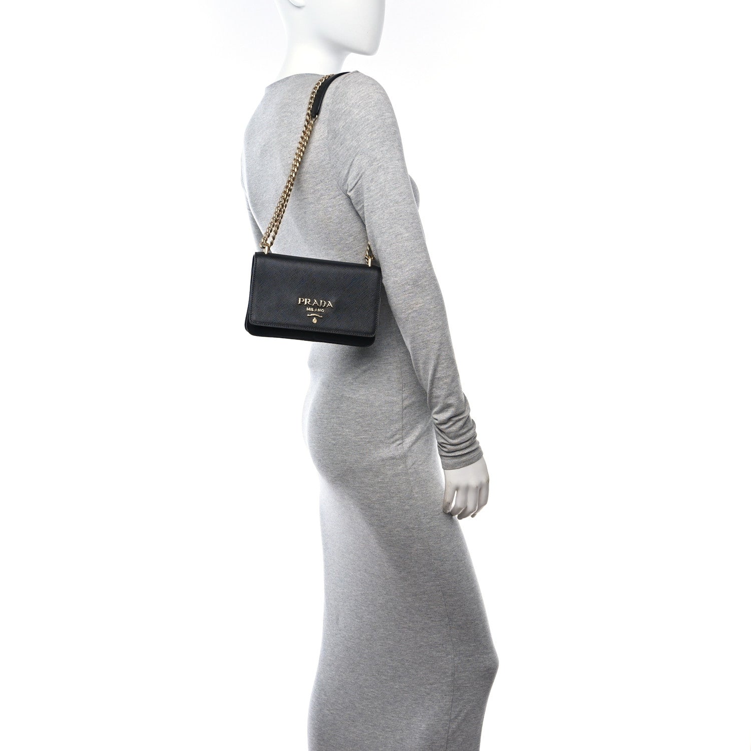 Prada Saffiano Tessuto Nylon Chain Shoulder Bag Black 2 of 16