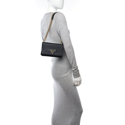Prada Saffiano Tessuto Nylon Chain Shoulder Bag Black 2 of 16