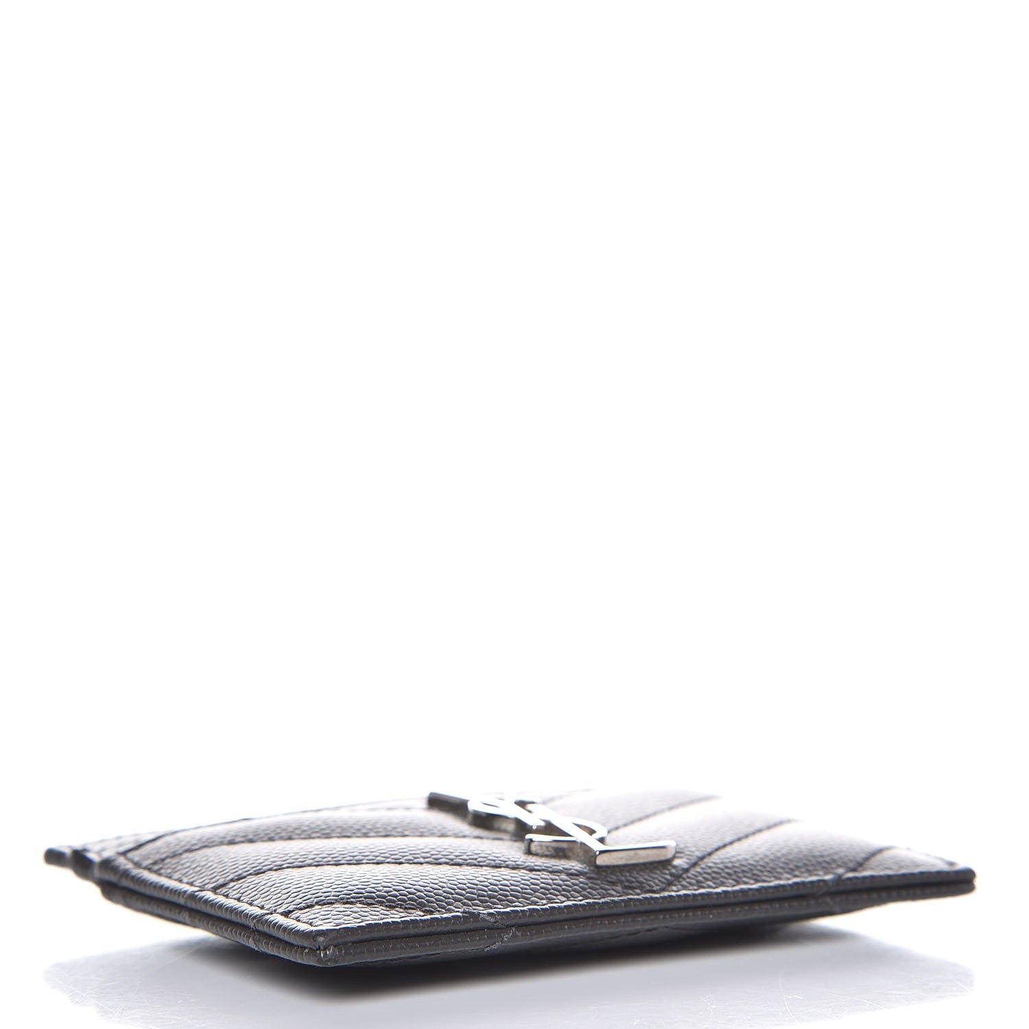 Saint Laurent Grain De Poudre Matelasse Chevron Monogram Card Case Coal 4 of 7