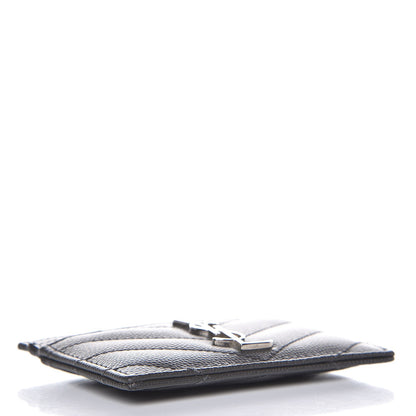 Saint Laurent Grain De Poudre Matelasse Chevron Monogram Card Case Coal 4 of 7